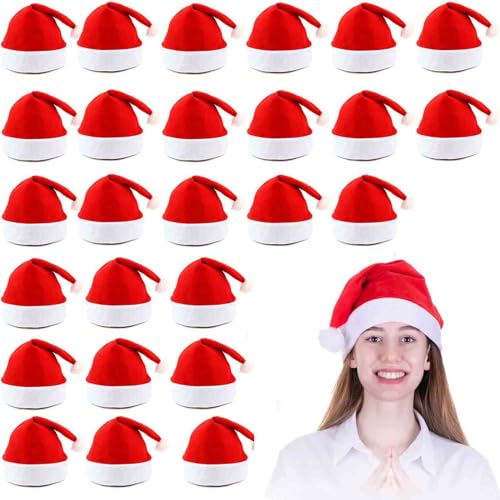 MNKXL 24 Pack Santa Hats Adult Bulk Plus Size,Christmas Hat,Unisex Santa Hat for Holiday Party Supplies,Soft Felt Thickened Party Christmas Hats,Universal Fit