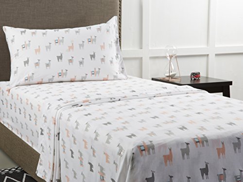 Mainstays Back to School 180 Thread Count Sheet Set, Fun & Modern! Your Favorites- Florals, Llama, Pineapples, Cactuses, Geometric Triangles! Flat, Fitted, & Pillowcase Set! (Twin XL, Llama)