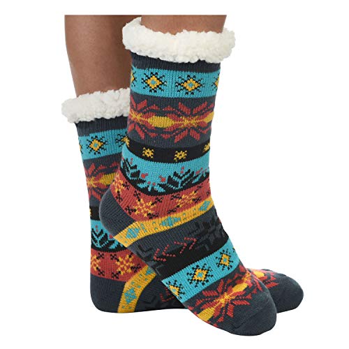 Snoozies Women Sherpa Lined Socks - Nordic Socks - Sherpa Socks for Women - Womens Socks - Black/Blue