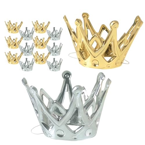 U.S. Toy Dozen Miniature Gold and Silver Party Crowns with Elastic Chin Strap, Multicolor, One Size Fits Most