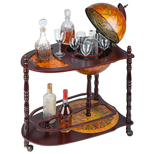 Design Toscano Globe Bar Liquor Cabinet on Wheels, 27 Inches Wide, 18 Inches Deep, 34 Inches High, Sepia tone