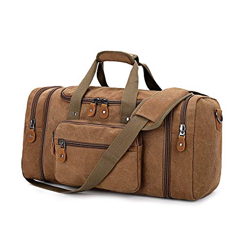 Gonex Canvas Duffle Bag for Travel, 50L Duffel Overnight Weekend Bag(Coffee)