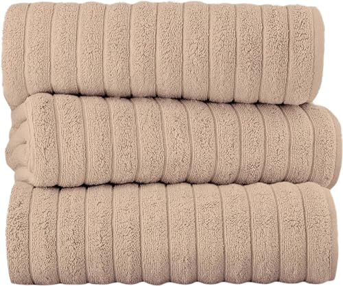 Classic Turkish Towels CTT Bath Sheets - Made with 100% Turkish Cotton, Absorbent & Ultra Comfy Sheets for Hotels & Spa, Set of 3 | 40'x65' (Almond Beige)
