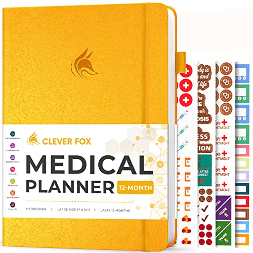 Clever Fox Large Medical Planner 12-Month – Medical Notebook, Health Diary, Wellness Journal & Logbook to Track Health – Self-Care Medical Journal – 12 Months, Undated, 7″ x 10.5″ (Amber Yellow)