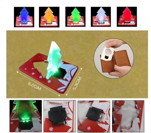 Komingo Pocket LED Lamp Mini LED Xmas Christmas Tree Light Folding Card Put in Wallet As Christmas Gift Red+blue+green 3-pc Pack