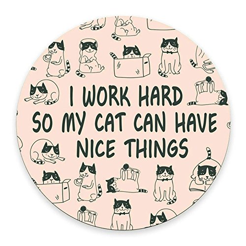 Round Mouse Pad Mousepad Cat Mouse Pad Funny Coworker Present Office Supplies Cat Lover Present Pink Office Desk Accessories Cubicle Decor Peach Cute - I Work Hard So My Cat Can Have Nice Things
