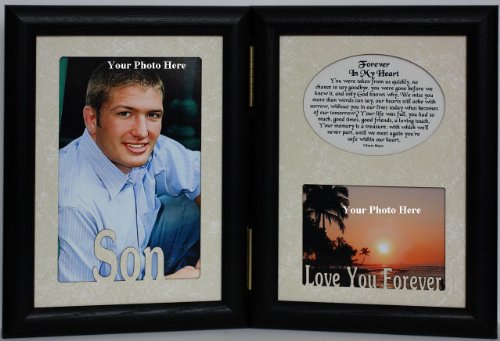 PersonalizedbyJoyceBoyce.com 5x7 Son & Forever in My Heart Poem ~ HINGED Double Memorial/Bereavement/Condolence/Sympathy/Tribute/Funeral Keepsake Picture Photo Frame (Black)