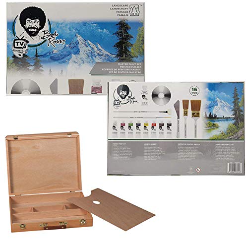 BLUU Bob Ross Master Artist Oil Paint Set Includes Wood Art Supply Carrying Case, Painting Palette