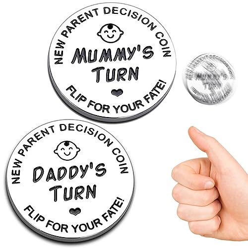 Funny Baby Gift New Parents Decision Coin,Pregnancy Gifts New Dad Mom Gifts,New Parents Gifts for Couples Halloween Thanksgiving Christmas Gift for First Time to be Moms Dads Daddy Mummy Double Sided