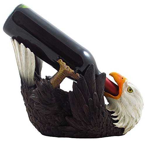 Drinking Bald Eagle Wine Bottle Holder in American Patriotic Bar Decor, Bird Wine Stand Statues, Wine Rack Sculptures and Figurines by Home-n-Gifts