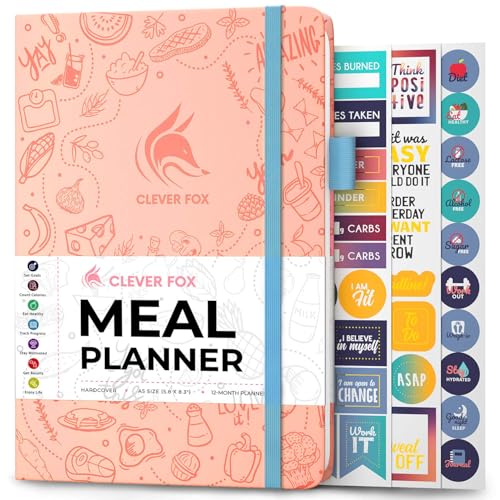 Clever Fox Weekly Meal Planner - Weekly & Daily Meal Prep Journal with Shopping and Grocery Lists for Menu Planning, Healthy Diet & Weight Loss Tracking, Lasts 1 Year, Undated, A5 - Light Pink