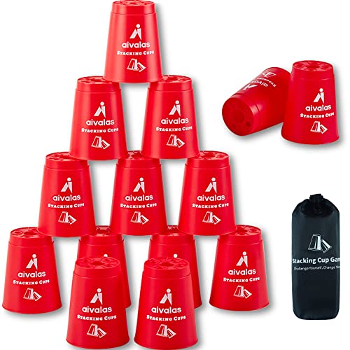 Aivalas Stacking Cups, Quick Stack Cups Game with 12 PCS Stacking Cups & Durable Carry Bag, Classic Stacking Games for Kids Adults Family(Red)