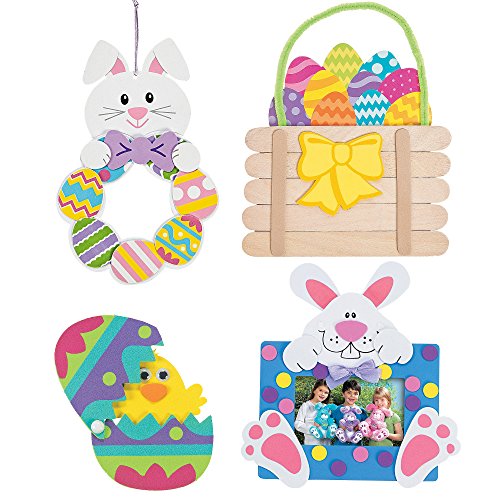 Easter Craft Kits | Hatching Chick Magnet Egg, Easter Basket Craft Stick Sign, Easter Bunny Wreath & Easter Bunny Picture Frame | For Kids DIY Classroom Daycare Homeschool Art Decor Gift Summer Toys