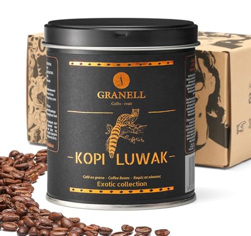 Cafés Granell Wild Civet Arabica Coffee Beans, Medium Roast Gourmet Indonesian Luwak Coffee Gifts, 100g