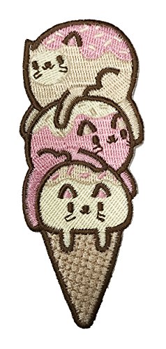 Randy Otter - 'Cute Cat Ice Cream Cone' - Iron On Patch - Gifts for Him, for Her, for Boys, for Girls, for Husband, for Wife, for Them, for Men, for Women, for Kids