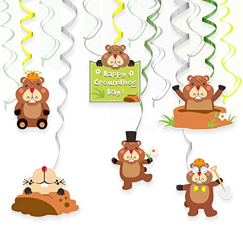 Happy Groundhog Day Banner Background Cute Animals Peeking Out Hole Theme Favors Supplies Decor for February 2nd Holidays Festival Groundhog Day Weather Forecast Spring 1st Birthday Party Decorations