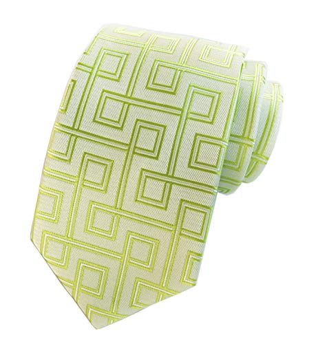 Elfeves Men's Green Woven Silk Tie Formal Maze Pattern Modern Styling Necktie