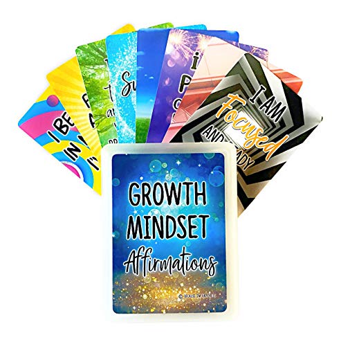 Growth Mindset Positive Affirmation Cards, 54 Affirmations, 150+ Inspiring Questions, Glossy Coated Cards with Storage Box, Meaningful Gift, Loved by Teachers, Therapists and Parents