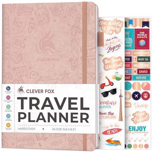 Clever Fox Travel Journal – Vacation & Road Trip Itinerary Planner Organizer & Traveling Memory Diary – A5 Traveler Adventure Notebook (Rose Gold)