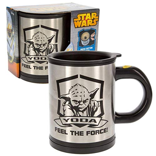 STAR WARS Yoda 12 oz. Stainless Steel Self Stirring Travel Mug - Mix Your Drink with the Force