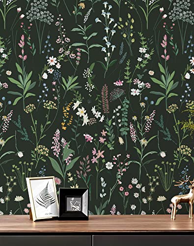 JiffDiff Floral Wallpaper Peel and Stick Dark Farm Wildwood Self Adhesive Wallpaper for Home Bedroom Cabinets Thicken 17.71'x118'