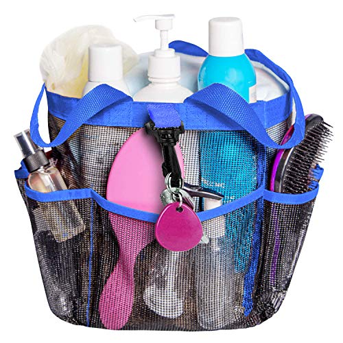 Footfox Shower Caddy Tote, Quick Dry Shower Tote Bag with 8 Mesh Storage Pockets Bath&Toiletry Organizer, Double Handles for Dorm, College, Camping, Gym, Trip, Swimming, Royalblue with Buckle