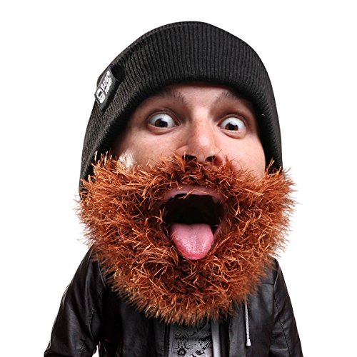 Beard Head Bushy Biker Beard Beanie - Funny Knit Hat and Fake Beard Costume Black