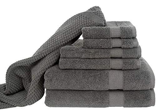 Blake Deluxe 7 Piece Bath Towel and Bath Mat Set - Densely Woven Premium Ultra Soft, High Absorbency Combed Cotton - Luxury Spa Bath Towels - 700 GSM (Medium Grey)