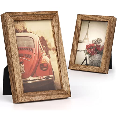 Emfogo 4x6 Picture Frames Photo Display for Tabletop Display Wall Mount Solid Wood High Definition Glass Photo Frame Pack of 2