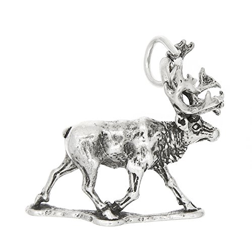Sterling Silver Oxidized Three Dimensional Large Moose Elk Caribou Charm