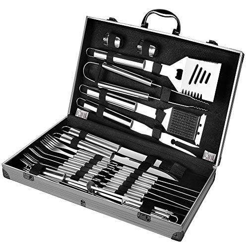 BBQ Tools Set Barbecue Extra Strong Stainless Steel Utensils with Aluminum Storage Case-Barbecue Kit Men Outdoor Grill Kit for Dad Father's Gift (24)