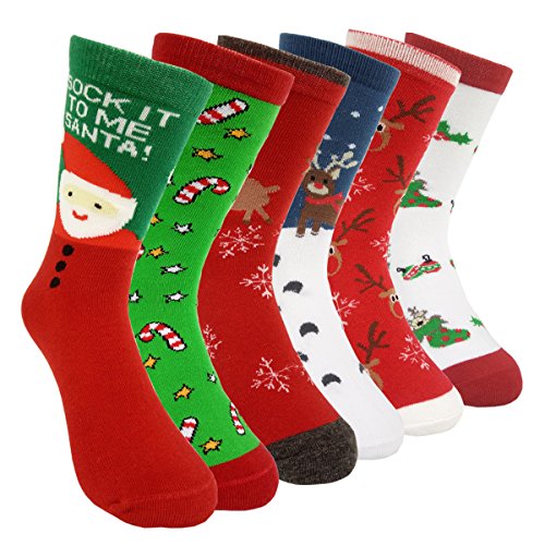 HSELL Womens Christmas Holiday Casual Socks 6 Pairs Colorful Fun Cotton Crew Socks for Novelty Gifts