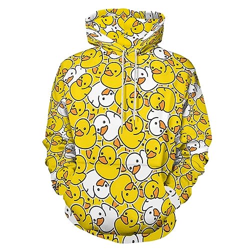 PIOKNGY Cartoon Ducks Hoodies For Men Cool Men's Pullover Hoodies Cute Graphic Sweatshirt With Pockets XL