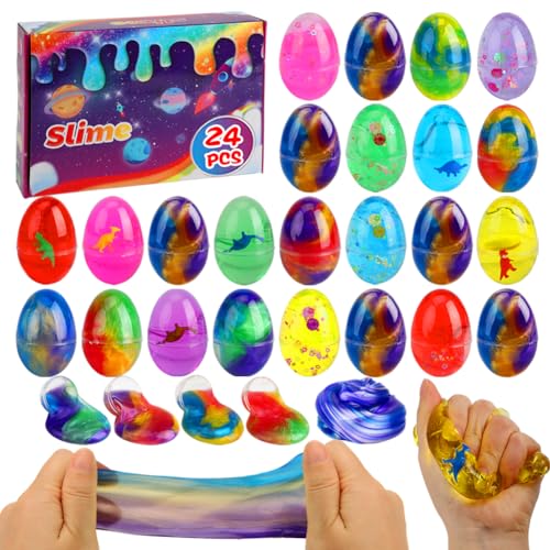 Galaxy Slime, 24 Pack Slime Eggs Kit for Kids Boys Girls Stress Relief Toys Party Favors for Kids 4-8 Slime Easter Egg Goodie Bag Easter Basket Stuffers Christmas Stocking Valentines Birthday Gifts