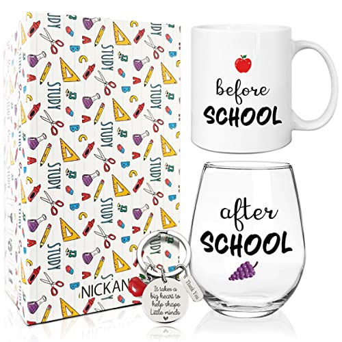 NICKANE Before School After School Mug and Glass | Funny Appreciation Teacher Gifts From Student on Teachers Day, First/Last Day of School, Christmas, Valentine Day for Daycare, Kindergarten,Professor