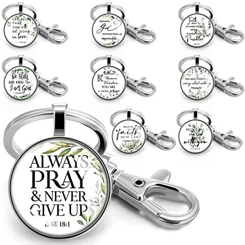 Fumete Christian Keychain Bulk Bible Verse Religious Keychain Scripture Quote Inspirational Gifts Supplies for Men Women(Leaf Style, 9 Pcs)