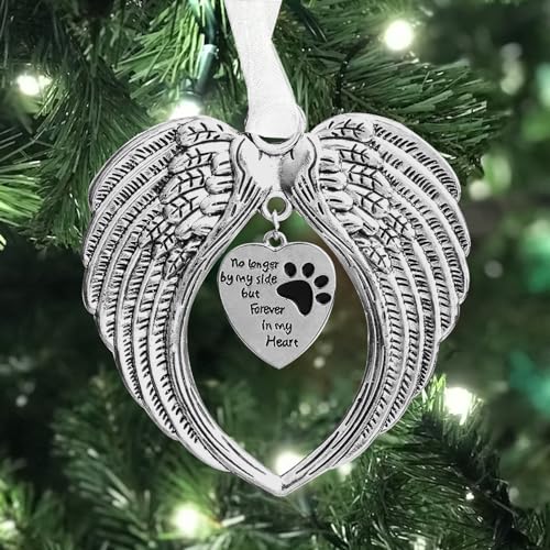 Christmas Angel Wing Memorial Ornament for Loss of Loved Pet Dog Passing Away Gifts Christmas Memorial Angel Wings for Christmas Tree Hanging Bereavement Sympathy Gifts