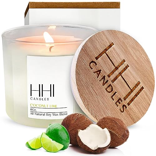 All-Natural Scented Soy Candle | Coconut Lime | A Blend of Coconut, Lime, and Suger | Large Eight Ounce Single Wick Candle | Long burn time | includes Bamboo Lid and Gift Box | HHI Candles
