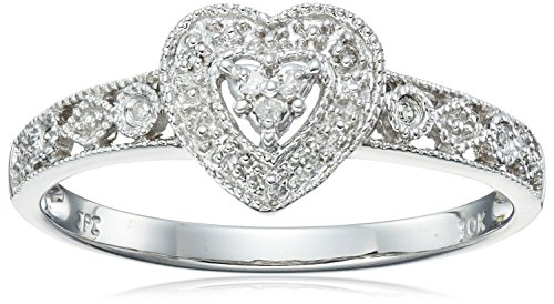Amazon Essentials 10k White Gold Diamond Heart Ring (0.03 cttw, I-J Color, I2-I3 Clarity), Size 7 ,(previously Amazon Collection)