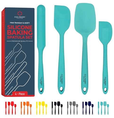 Culinary Couture 4-Piece Aqua Silicone Spatula Set - Heat Resistant up to 608°F, BPA-Free Spatulas for Nonstick Cookware - Baking Utensils