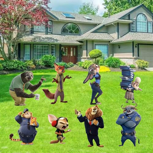 8Pcs Zootop Party Supplies,Outdoor Yard Sign Garden Lawn Banner Birthday Party Cartoon Signs