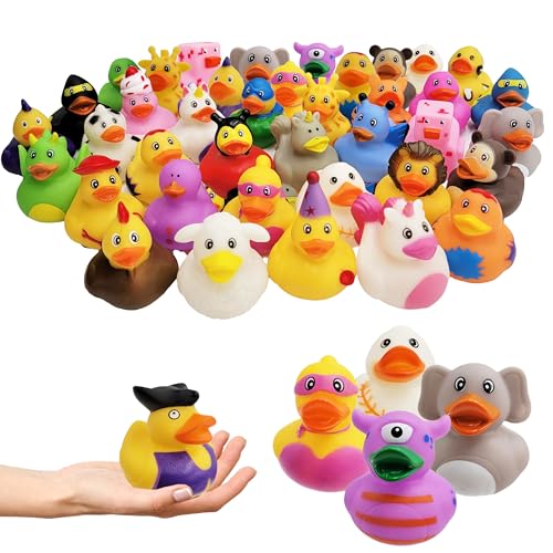 Chochkees Assorted Rubber Ducks Toy Duckies for Kids and Toddlers, Bath Birthday Baby Showers Classroom, Summer Beach and Pool Activity, 2' Inches (50-Pack)