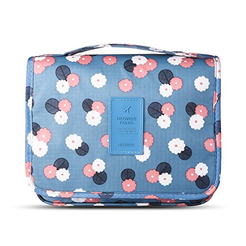 Portable Travel Makeup Cosmetic Bag - Mr.Pro Waterproof Haning Travel Kit Toiletry Bag Bathroom Organizer Carry On Case (Polka Dot Blue)