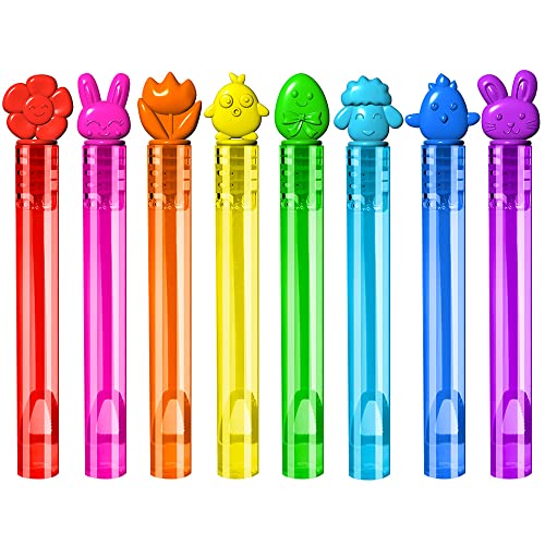 VKTEN 64Pcs Easter Mini Bubble Wands Assortment 8 Colors 8 Styles Easter Party Favors for Kids, Bath Time, Classroom Prizes Summer Outdoor Gifts for Girls Boys, Easter Basket Stuffers