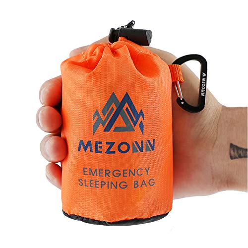 Mezonn Emergency Sleeping Bag Survival Bivy Sack Use as Emergency Blanket Lightweight Survival Gear for Outdoor Hiking Camping keep warm after earthquakes, hurricanes and other disasters