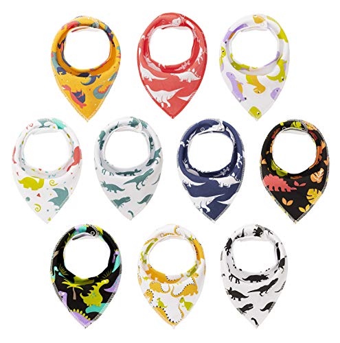 Maiwa 10-Pack Dinosaur Bandana Bibs for Baby Boys for Drooling Feeding and Teething