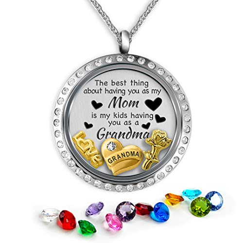 Grandma Necklace | Mother Daughter Necklace for Mom | Grandma Jewelry Floating Charm Mothers Necklace | Floating Charm Locket Gift Set | Mothers Necklace New Grandma Gifts Mom Daughter Necklace