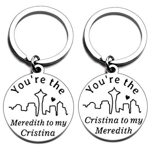 Grey's Anatomy Gifts Merchandise You're The Meredith to My Cristina Couples Keychain Set Meredith to My Cristina (Silver) Stcoking Stuffer for Men Women Christmas gift (Silver)