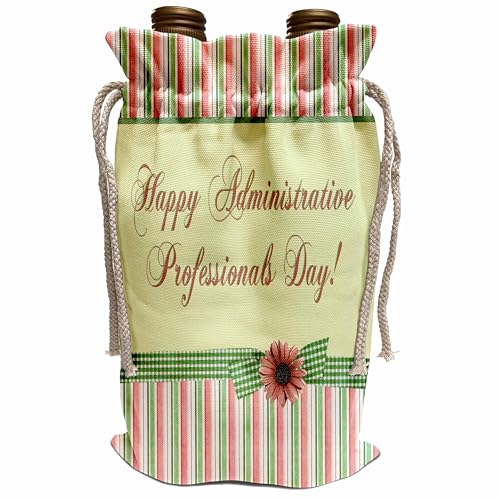 3dRose Wine Bag - Pink Green Stripes Gingham Ribbon, Administrative Professionals Day Administrative Professionals Day