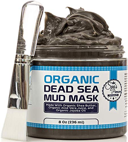 Spa's Premium Organic Dead Sea Mud Mask 8oz and Free Face Brush, All Natural, Purifying Face Mask for Acne Treatment and Skin Care, Pore Minimizer Mask for Blackheads, Facial Cleanser for Oily Skin